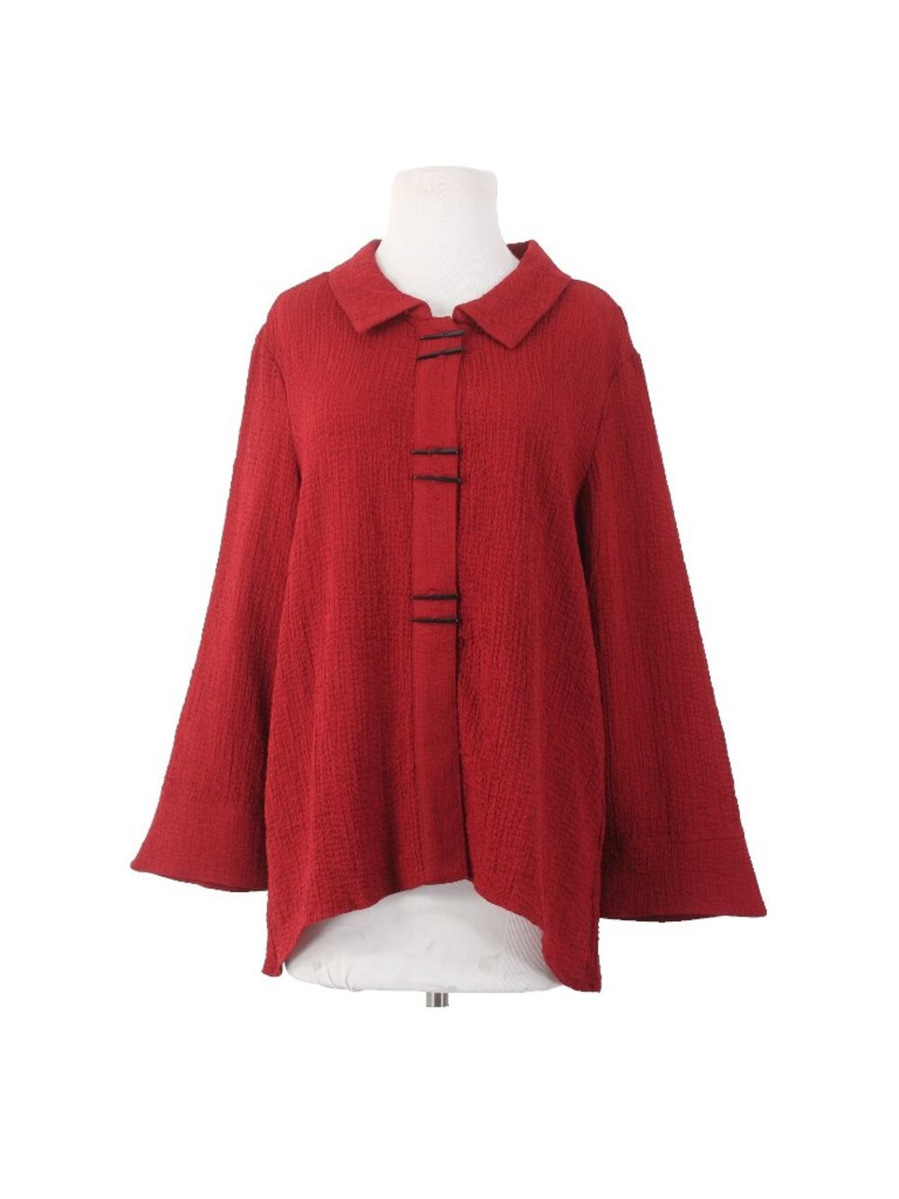 Indigo Moon Top NWOT Sz M Red Collared Asymmetrical Cotton Poly Top